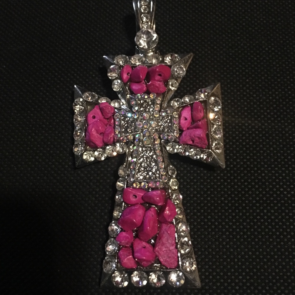Pink Bling cross magnetic pendent